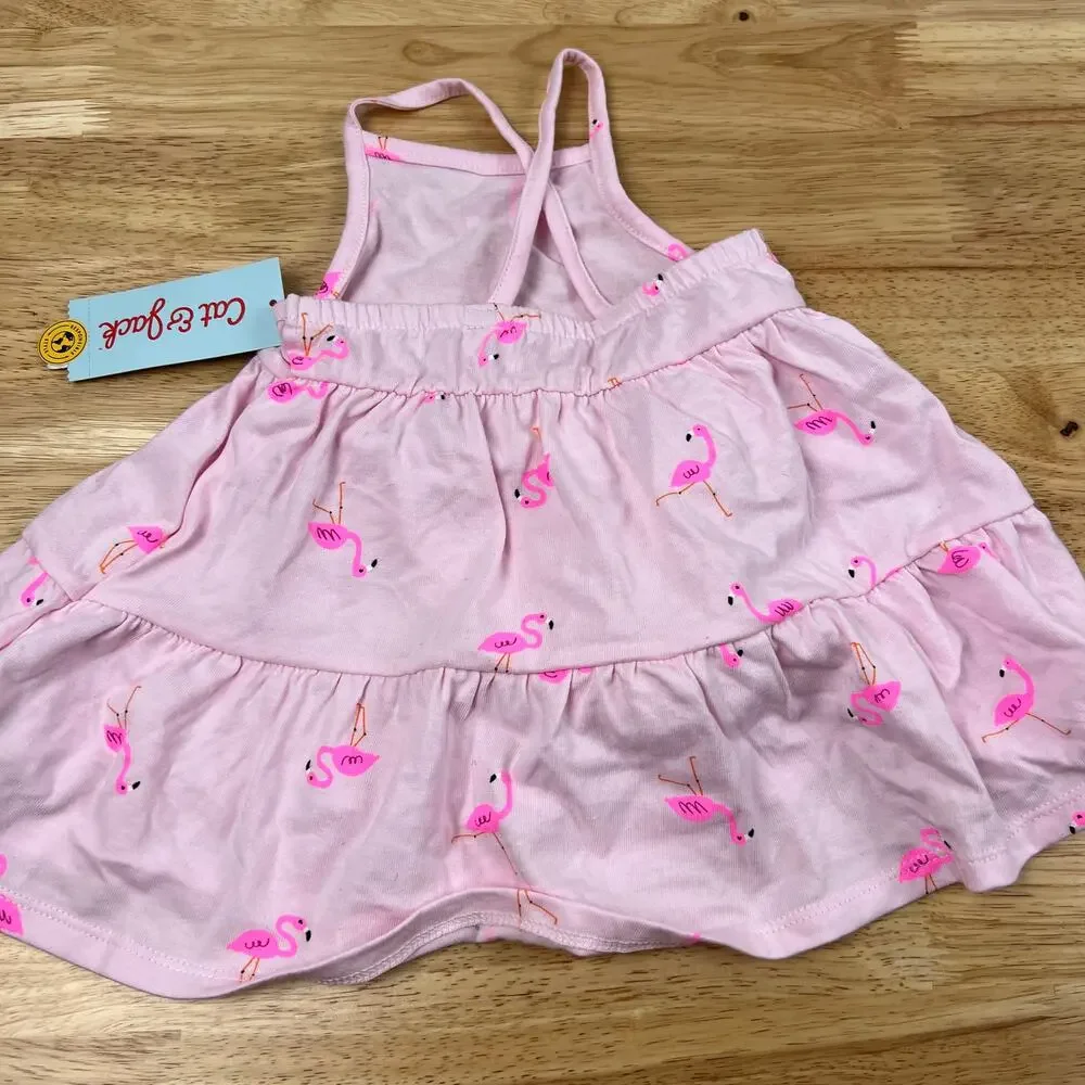 Cat & Jack Toddler Girls' Flamingo Tiered Knit Tank Dress - Size 12M- NWT